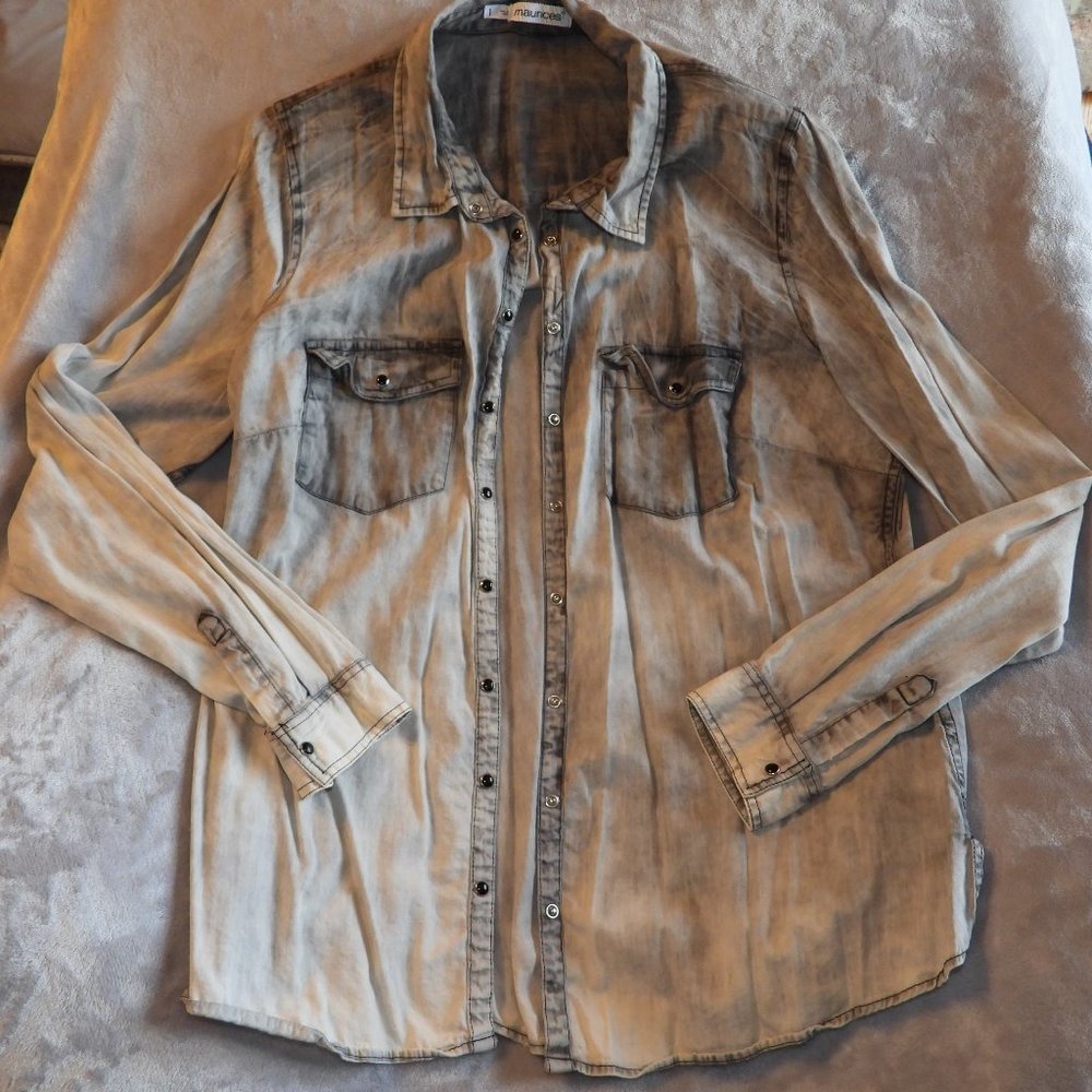 Maurices Acid Washed Grey Button Down Top